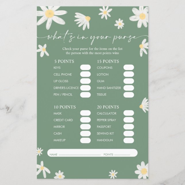  What Is in Your Purse Baby Shower Game (Front)