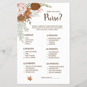 What is in your Purse Boho Autumn Shower Game Card