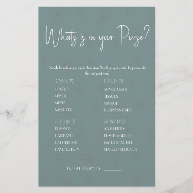 What is in your Purse? Game Card Flyer (Front)