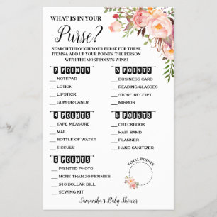 What Is In Your Purse Pink Baby Shower Game Card