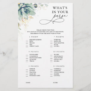 What Is In Your Purse Succulent Bridal Shower Game