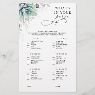 What Is In Your Purse Succulent Bridal Shower Game