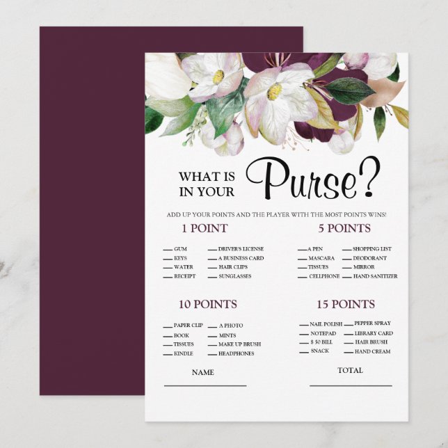 What is in your purse White Bridal Game Invitation (Front/Back)
