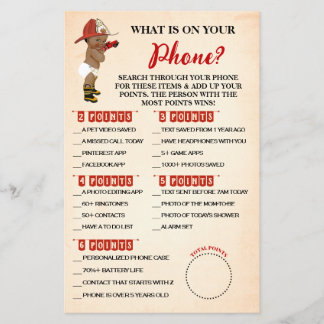 What is on your Phone AA Fireman Shower Game Card