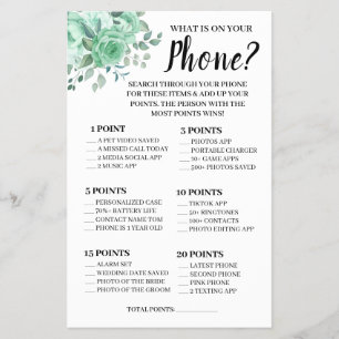What is on your Phone GreenRoses Shower Game Card 
