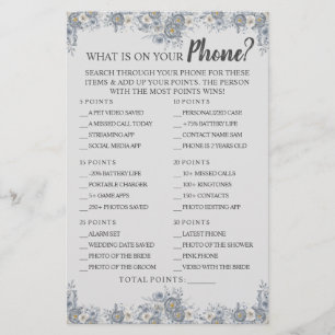 What is on your Phone Grey Floral Shower Game Card
