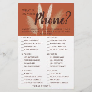 What is on your Phone? Pampas Shower Game Card