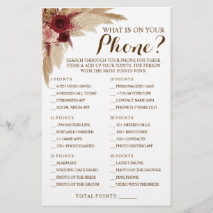 What is on your Phone Pampas Shower Game Card