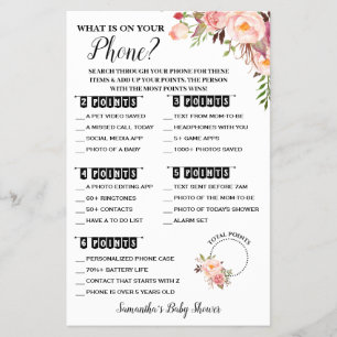 What is on your Phone Pink Baby Shower Game Card