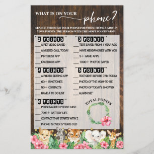 What is on your Phone Pink Safari Shower Game Card