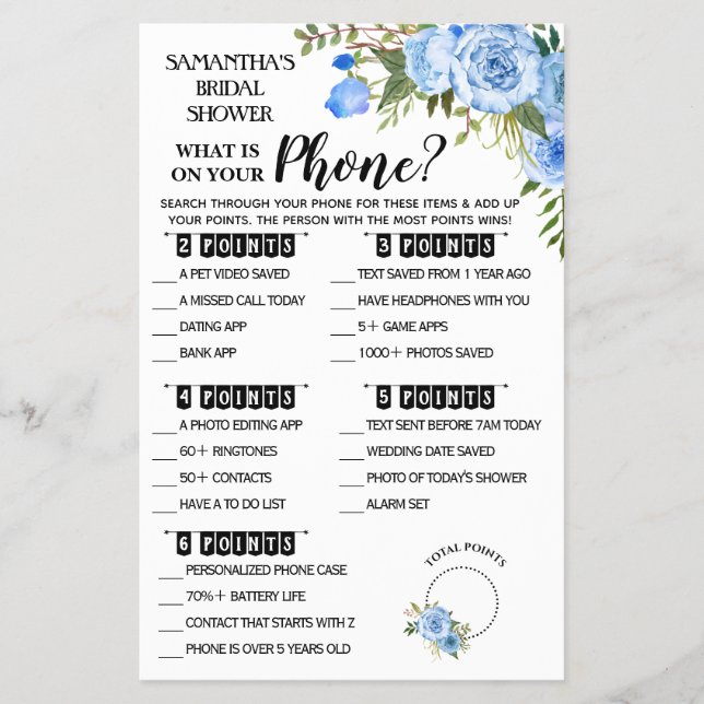 What is on your Phone Shower Bilingual Game card F (Front)