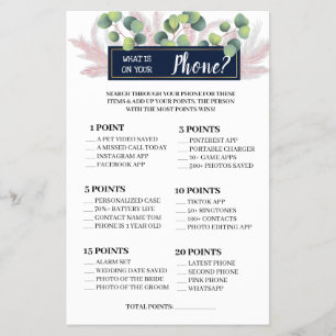 What is on your Phone Shower Game Card