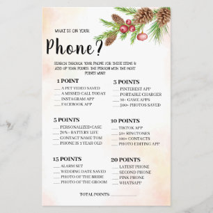What is on your Phone Wedding Shower Game Card