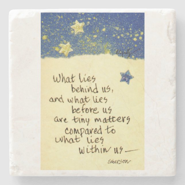 What lies behind us...Emerson Quote drawing  Stone Coaster (Front)