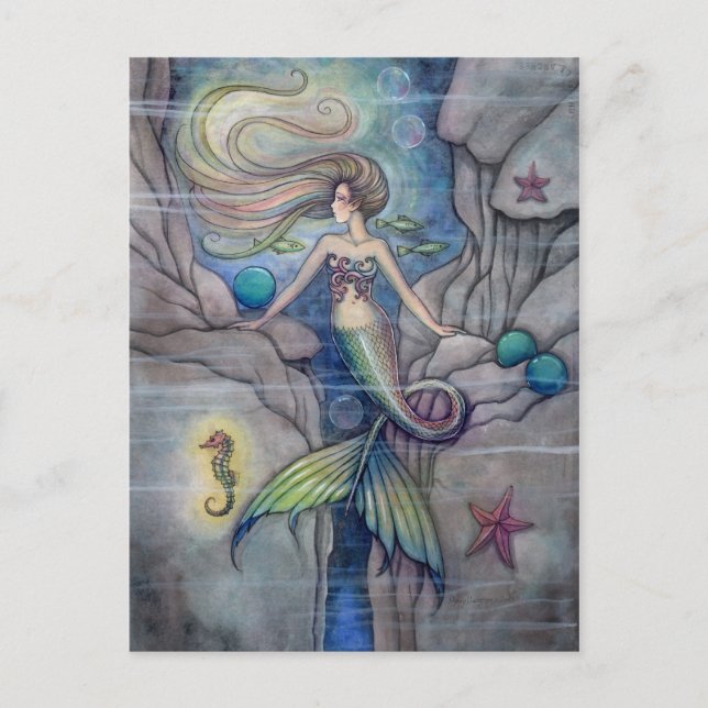 What Lies Beneath Mermaid and Seahorse Postcard (Front)