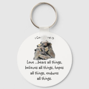 What Love is Bible Scripture Hugs Bears Keychain