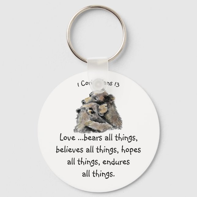What Love is Bible Scripture Hugs Bears Keychain (Front)