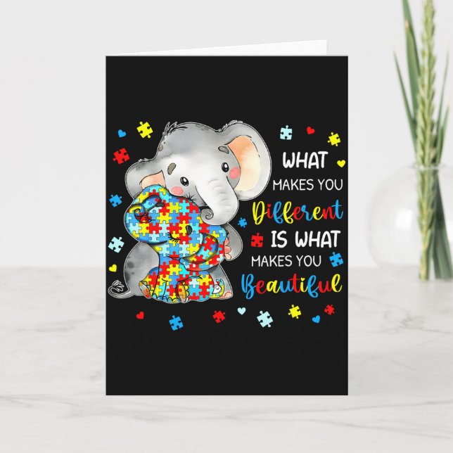 What Makes You Different Beautiful Elephant Autism Card (Front)