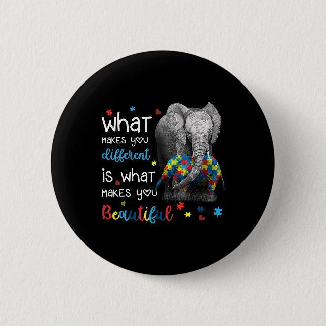 What Makes You Different Elephant Mom Autism Aware 2 Inch Round Button (Front)