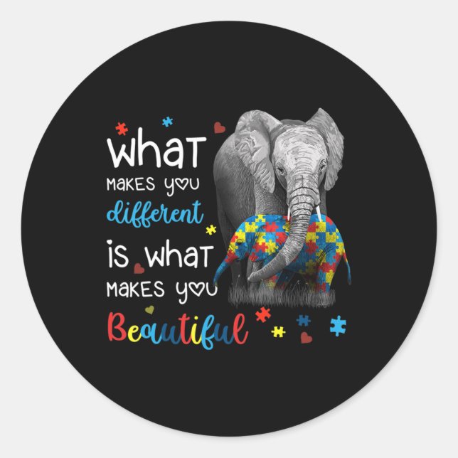What Makes You Different Elephant Mom Autism Aware Classic Round Sticker (Front)