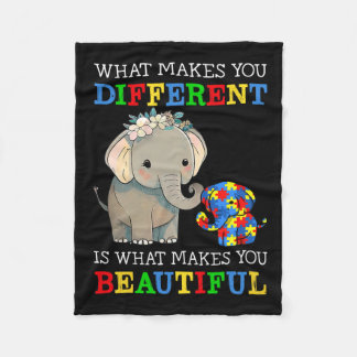 What Makes You Different Elephant Mom Autism Aware Fleece Blanket