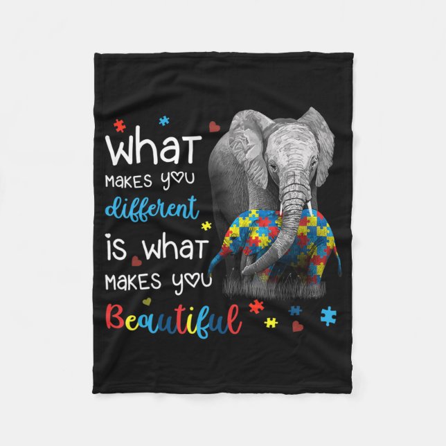 What Makes You Different Elephant Mom Autism Aware Fleece Blanket (Front)