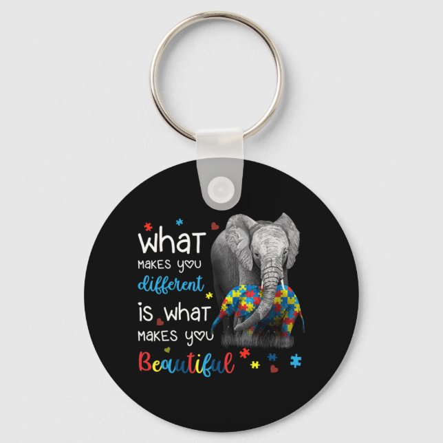 What Makes You Different Elephant Mom Autism Aware Keychain (Front)
