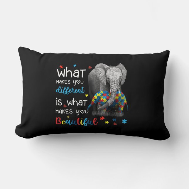 What Makes You Different Elephant Mom Autism Aware Lumbar Pillow (Front)