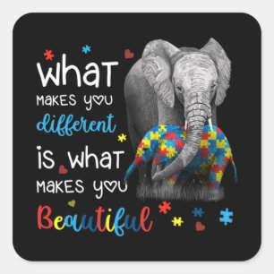 What Makes You Different Elephant Mom Autism Aware Square Sticker