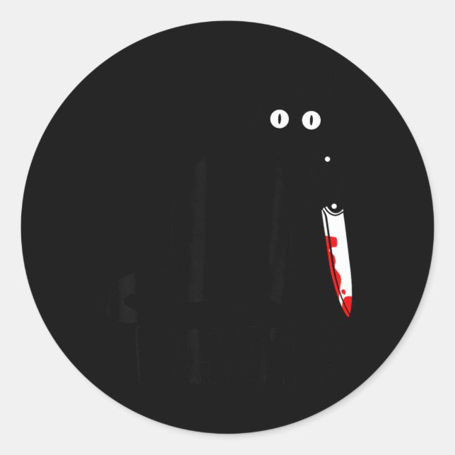 What_ Murderous Black Cat Holding A Knife Funny Classic Round Sticker (Front)