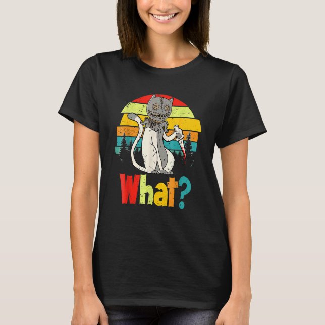 What Murderous Cat Holding Knife  Halloween Costum T-Shirt (Front)