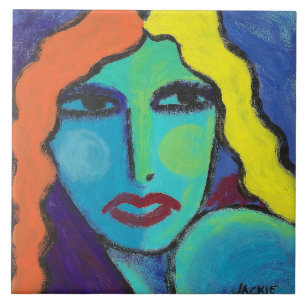 What Now?  Colourful Abstract Portrait of a Woman Tile