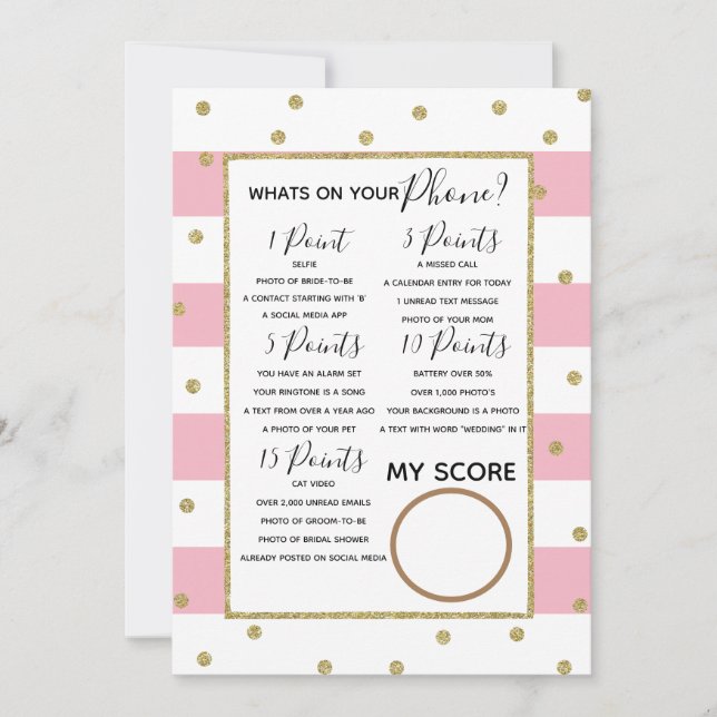 what on your phone bridal shower game bride to be invitation (Front)