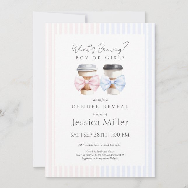 What’s Brewing Coffee Gender Reveal Invitation (Front)