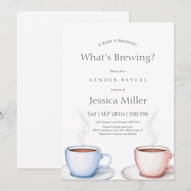 What’s Brewing Tea Cup Gender Reveal Invitation | (Front/Back)