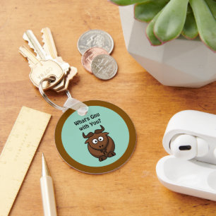 What’s Gnu, Funny Buffalo Cartoon Animal Pun Keychain