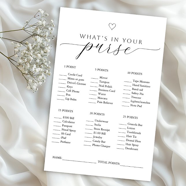 What’s In Your Purse Game | Minimal Bridal Shower  (Bridal shower game )