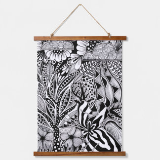 What’s Next? – Black and White Surreal Hand-Drawn  Hanging Tapestry