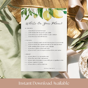 “What’s On Your Phone” Bridal Shower Game Card