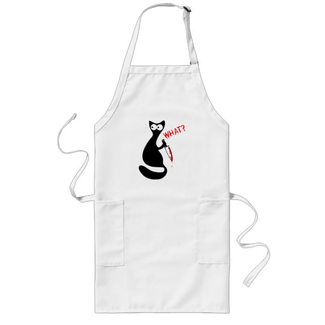WHAT? Scary Black Cat, Funny Cat, Cat mom Long Apron (Front)