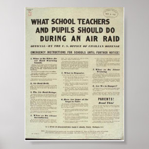 "What Teachers + Pupils Should do in an Air Raid" Poster
