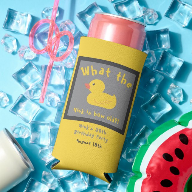 What the Duck Birthday Funny Yellow Seltzer Can Cooler (In Situ Summer)