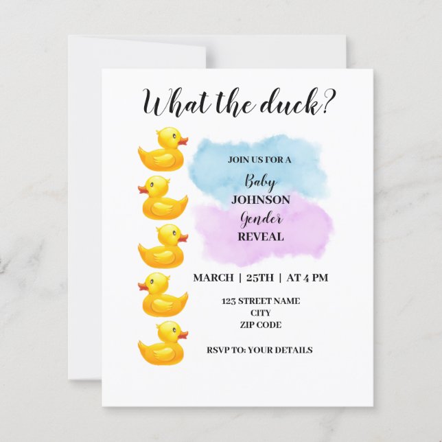 What the duck themed gender reveal invitation (Front)