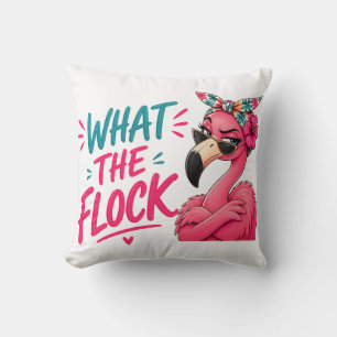 What The Flock - Pink Flamingo Sunglasses Tropical Throw Pillow