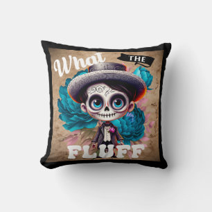 What the Fluff Sugar Skull Throw Pillow