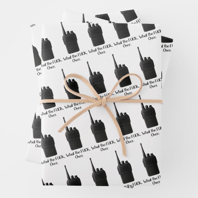 What The Fu*k Over Funny Walkie Talkie Icon Wrapping Paper Sheet (In situ)