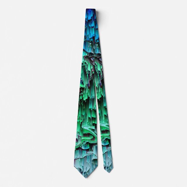 What the Glitch - Abstract Teal & Blue Pixel Art Tie (Front)