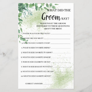 What the Groom Say Eucalyptus Greenery Game Card