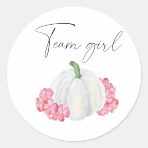 What will baby be team girl pumpkin classic round sticker