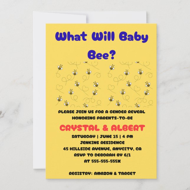 What Will Baby Bee Gender Reveal  Invitation (Front)